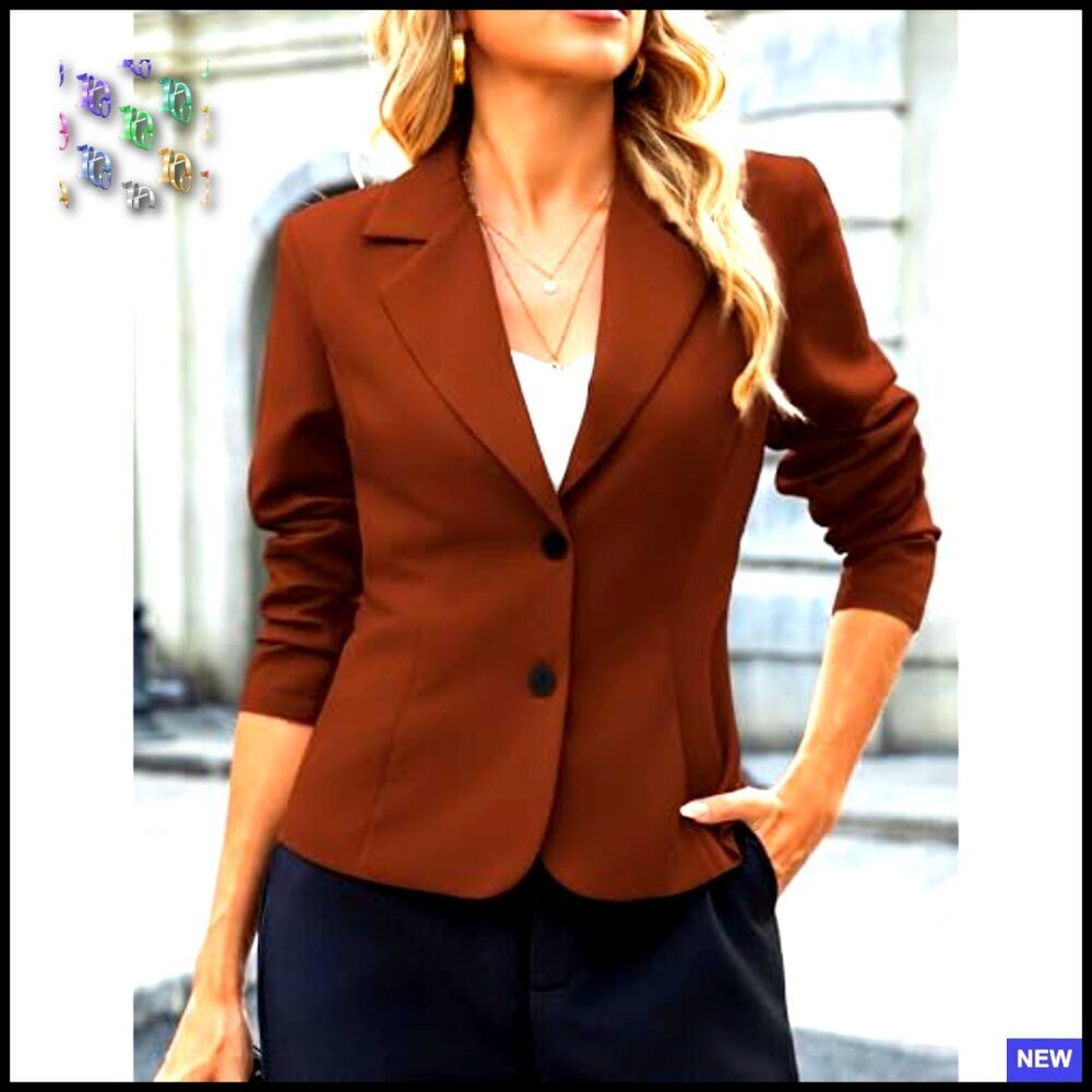 Cropped Blazer Lapel Collar Long Sleeve Work Office Suit Jacket Fully Lined - Picture 3 of 7